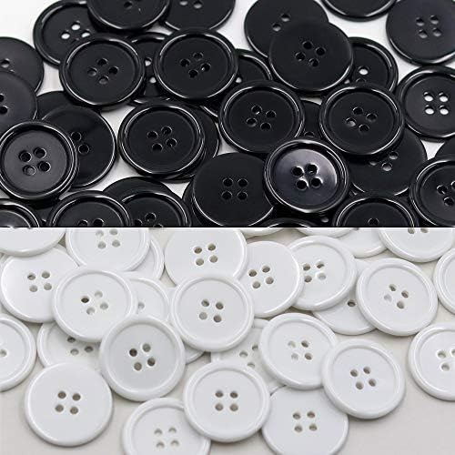 Копчиња за црно -бело смола од 1 инч со црно -бело смола 25мм копче за шиење рамен смола за облека DIY занаетчиски пакет за декорација од 100