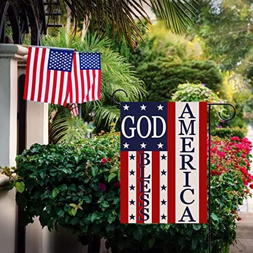 Ковидо Бог да ја благослови Америка 4 -ти јули Патриотско градинарско знаме, Дома Декоративен американски ден на меморијал двор САД starвездички