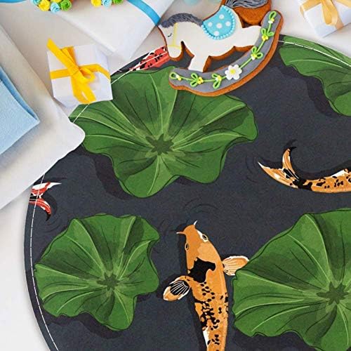 Heoeh Fish Koi Lotus Model, Nonlip Doormat 15,7 Тркалезна теписи теписи за деца за бебиња за бебиња