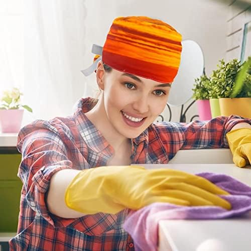 2 парчиња медицинска сестра за чистење капаци жени со долга коса, зајдисонце портокалова прилагодлива работна капа со копче и џемпер -лента