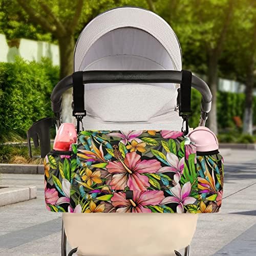 Организатор на шетачи за бебиња за бебиња летен цветен змија шетач додатоци торба голем простор со 2 држачи за чаши повеќе џебови за