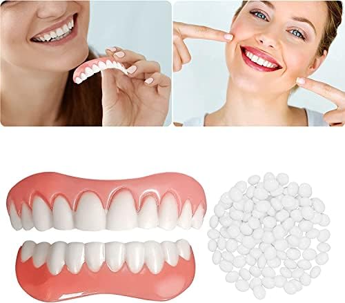 Лажни заби, 2 парчиња заби заби за жени и мажи, стоматолошки фурнири за привремена реставрација на забите, природа и удобно, заштитете ги забите и вратете ја сигурна