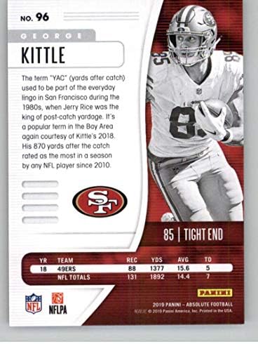 2019 Апсолутен фудбал #96 Georgeорџ Китл Сан Франциско 49ерс официјална трговска картичка во НФЛ од Панини Америка во сурова состојба