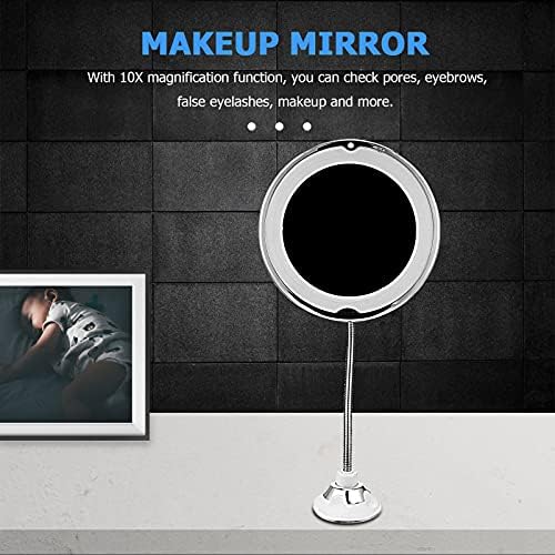 Лекувано преносно LED огледало Зголемување на огледалото за шминка 10x со вшмукување чаша и предводена светлина бања огледало на
