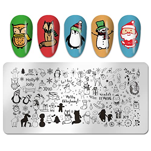 Silpecwee 6pcs Божиќна плоча за печат на ноктите за печатење на нокти, пингвин поларна мечка елк животински нокти матрици нокти