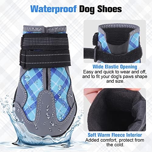 Beautyzoo Coog Shoes Boots & Paw заштитници за мали средни големи кучиња, рефлексивни чевли за кучиња за кучиња анти-лизгачки ѓон за зимско лето ладно/топло тротоарот, водоотпорн