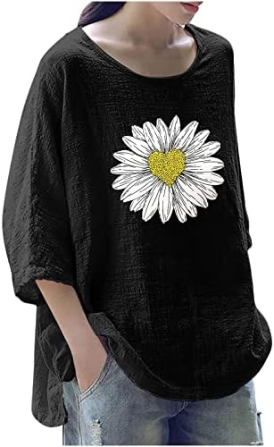Maseенски моден печатен задниот врат лабава 3/4 ракав маица врвови на врвови меки удобни кружни пролетни блузи на вратот