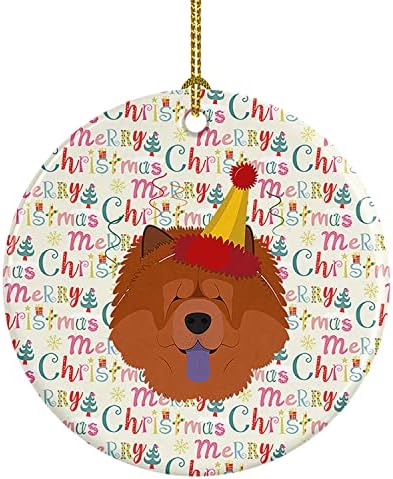 Богатства на Каролина WDK1456CO1 CHOW CHOW MERRY CRINAR CERAMIC ORNAMENT, украси за новогодишни елки, висечки украс за Божиќ, празник, забава,