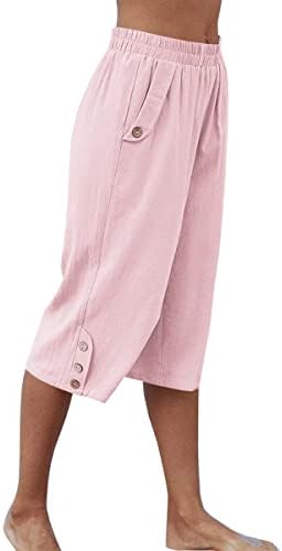 Veatzaer женски обични капри панталони Еластична половината цврста боја 3/4 летни панталони со џебови