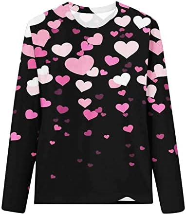 Леопард маица женска валентин срцева печатење Туника на врвовите на екипажот со долги ракави пулвер блузи кошули за тинејџерка за тинејџерка