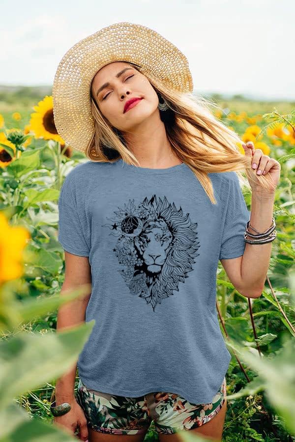 Женска лавовска маица смешна симпатична графичка маичка лето сончогледна кошула екипаж на екипаж на куќички за обични teesубители