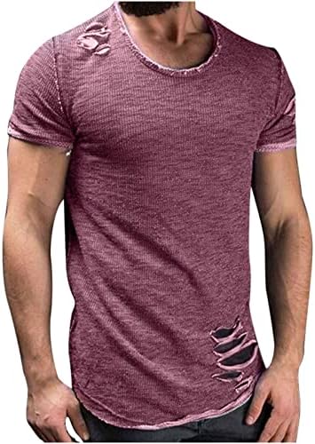 Хипстер машка искинато врвот на краткиот ракав Гроздобер цврста боја долга маица мода тенок вклопна тркалезна блуза за вратот