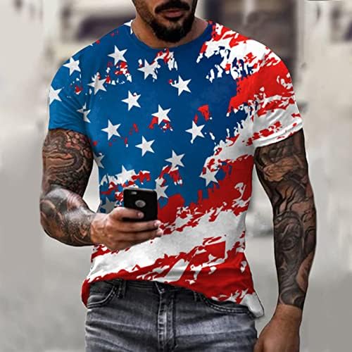 LCEPCY Американско знаме печатени маици за мажи Обичен тркалезен врат Краток ракав Патриотски мета Атлетик 4 -ти јули маичка