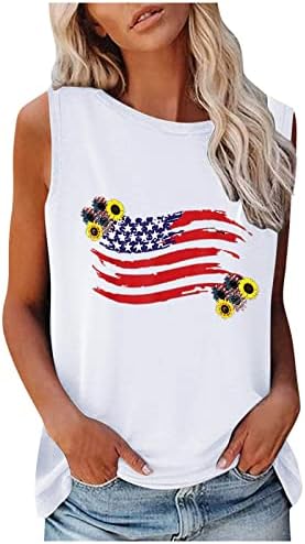 Women'sенски резервоар за печатење на знамето на САД, на врвови на жени американски starsвезди ленти патриотска маица 4 -ти јули лето лето
