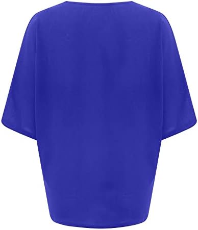 Graphински маици на Nokmopo Graphic Tees цврста боја крпеница ракав v-врат за кратки ракави блузи блуза врв