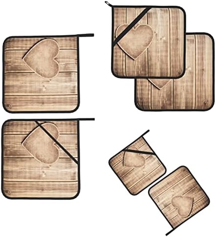 Дрво срце 8 x 8in топли влошки, сет на држач за отпорни на топлина што не се лизга, за печење кујна за готвење и трпезариска маса