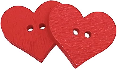 Копчиња од дрво 100 парчиња - копчиња во форма на срце црвени декоративни копчиња за декорација за шиење DIY занает