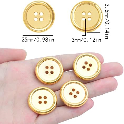 50 парчиња 25 мм златни позлатени тркалезни копчиња со 4 дупки пластични копчиња за шиење рачно изработени копчиња за украси Масовно за занаети за шиење DIY рачно изра?