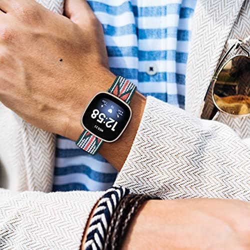 Визиом истегнат опсег компатибилен со Fitbit Versa 3 & Sense - Најлон спортови јамка додатоци за еластика за замена на паметните часовници