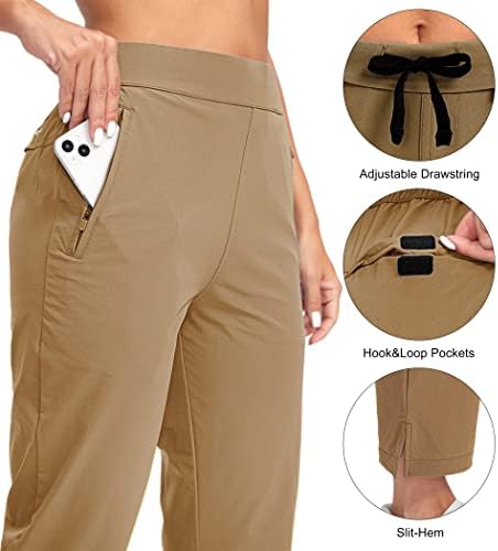 G Постепени женски голф панталони со џебови од патент се повлекуваат на лесни панталони за суви глуждови за жени кои патуваат