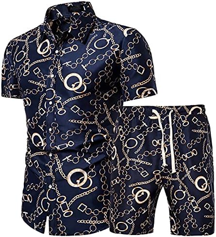 2023 Нови летни и печатени сетови кошули со ракави 2 парчиња машка плажа панталони кратки шорцеви мажи костуми за џогирање