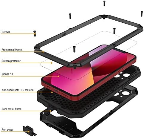 Панк за iPhone 13 Метал Случај 2.0 | Тешки Оклоп Покритие | Целосно Тело Алуминиум &засилувач; Tpu Дизајн W / Вграден Калено Стакло Заштитник