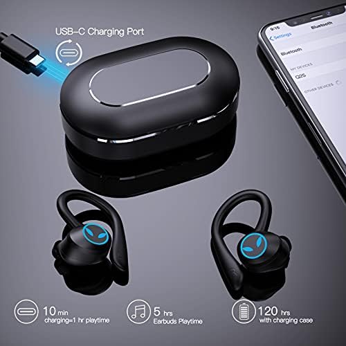 Безжични слушалки за уши со Bluetooth 60h пупки за играње на ушите Bluetooth слушалки во увото откажување на ушите со микрофон, IPX7 водоотпорни