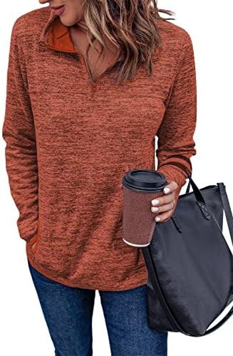 Alvaq Womenенски џемпер на џемпери, обичен долг ракав четвртина од патент во боја, пулвер туничен врвови со џебови