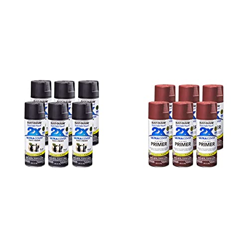 Rust-Oleum 249127-6pk сликарски допир 2x ултра покритие боја спреј, 12 мл, рамна црна боја, 6 пакет и 249086-6 PK сликарски допир