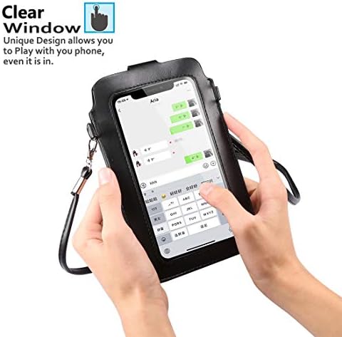 Носење телефонски случај на допир на допир Мултифункционален јасен прозорец Телефонски чанта Паричник кутија со прилагодлива лента