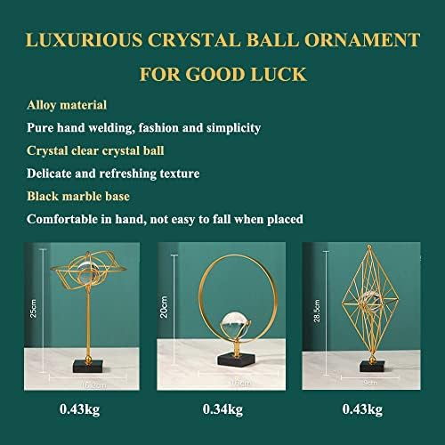 Орнамент од кристална топка, чиста кристална топка со златен метален штанд, модерни апстрактни уметнички занаети со црна мермерна база, креативна