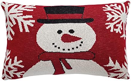 Креативно соработка со 24 l x 16 H памук плетена перница Chenille w/снежни снегулки, црвена, бела и црна боја