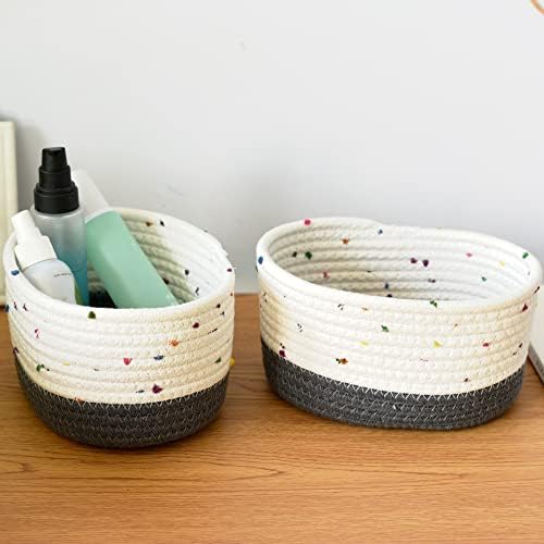 Sdlumeiy овална рачка памучна јаже плетена корпа за складирање сет од 3, корпа за складирање на играчки за мачки и кучиња, козметичка