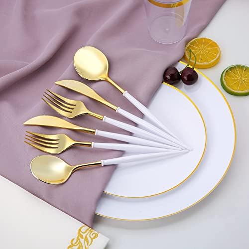 160 парчиња златен пластичен сребрен сад, бела и златна пластична прибор за јадење, златни пластични вилушки и лажици, златен пластичен