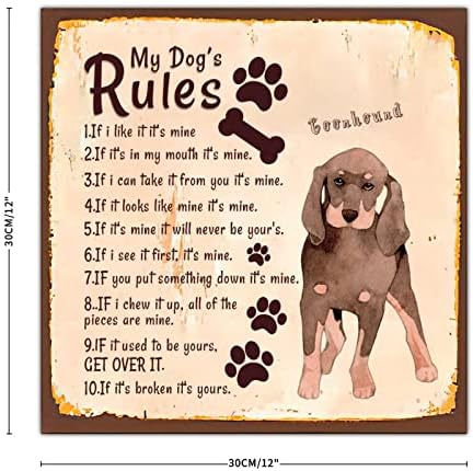 Алиојоит Смешно Куче Метален Знак Плакета Правила На Моето Куче Закачалка За Врата За Миленичиња Со Цитат За Кучиња Гроздобер Метален Постер Рустикални Украси За ?