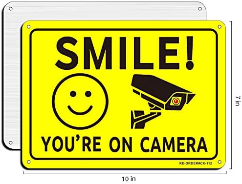 Насмевнете се на знак на камера 2 пакет, знак за видео надзор на Muxyh, 10 x7 без алуминиумски метал, УВ рефлексивен предупредување