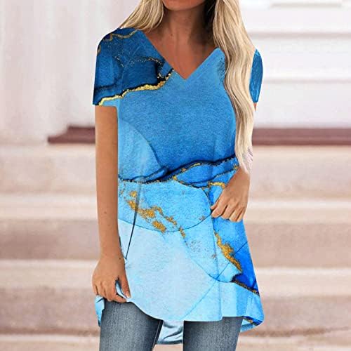 Преголеми маици за жени за жени кои печатат обични врвови против вратот лето кратки ракави обични маички блузи