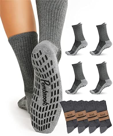 Пембрук 4 пара екипаж не лизгачки чорапи - Грипер чорапи за мажи жени сопруг татко | Грипи чорапи за болничка јога пилатес Баре