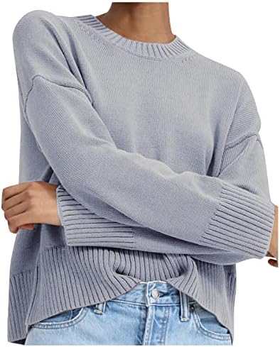 Фрагарн Џемпер Блузи За Жени Со Долг Ракав, Дами Моден Џемпер Со Еднобојна Тркалезна Врата Краток Пуловер Џемпер
