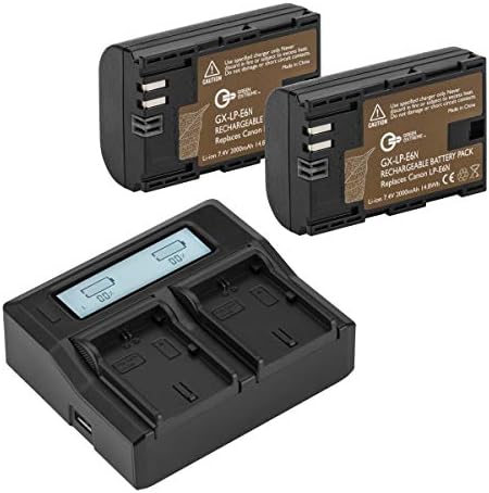 LP-E6N батерија, 2 пакувања и двојно полнач за паметни батерии за Canon XC15, EOS 60D, EOS 70D, EOS 80D, 90D, EOS 5D II, EOS