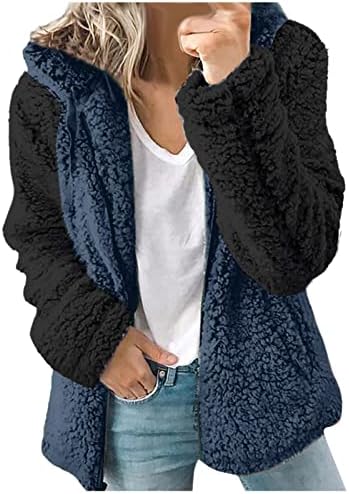 Женски кадифен палто есенско зимско топло руно јакна мода за спојување на патент со долги ракави, обична облека за џемпери, надворешна