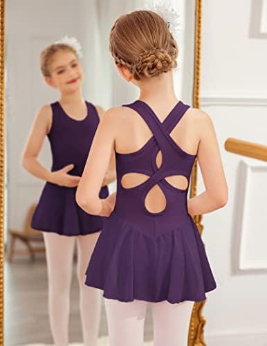 Девојки за деца на Аршинер, шупливи балетски леотард со здолниште без ракави танцувачки фустани темно виолетова