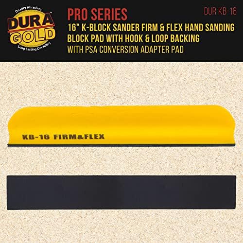 Dura-Gold Pro Series 16 K-Block Sander Firm & Flex Longboard Hand Block Block Pad со подлога за поддршка на кука и јамка и PSA адаптерска