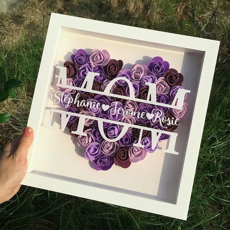 Ovnmfh Персонализирана мама цветна кутија за сенка со име за Денот на мајката, прилагодена кутија за сенка на меморија, мама во форма