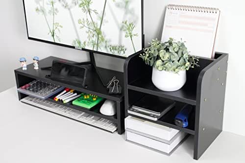 Litaitai Monitor Riser, со држач за складирање на пенкало, држач за мобилни телефони, за домашна канцеларија, црна едноставна цврста