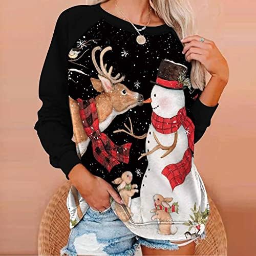 Одмор Божиќна надворешна облека за тинејџерска девојка манжетна со долг ракав со брод Опуштена вклопена облека за џемпери за џемпери за облека 6V