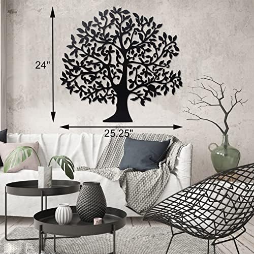 Адеко Големо метално дрво на животот, семејно стебло, рустикален декоративен wallид што виси уметнички дела 25,2 x 24