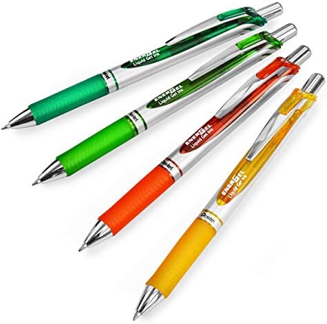 Pentel Energel XM BL77 - пенкало за мастило со течен гел со повлекување - 0,7мм - 54% рециклирани - тонови на цитрус - пакет од 4