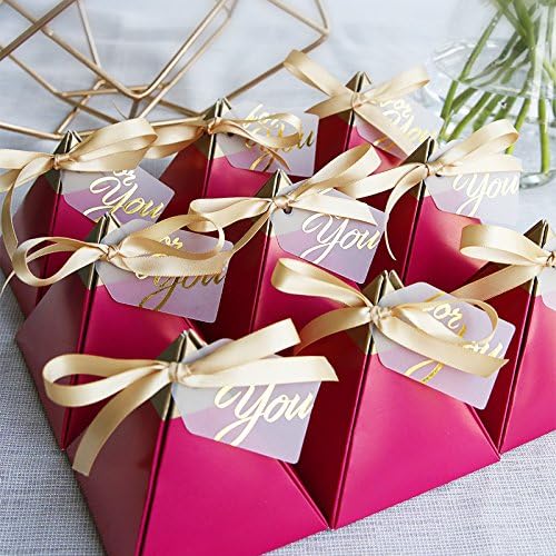 Од 50 парчиња роза црвена триаголна пирамида слатка бонбони кутија свадба фаворити хартиени кутии за подароци чоколади торбички