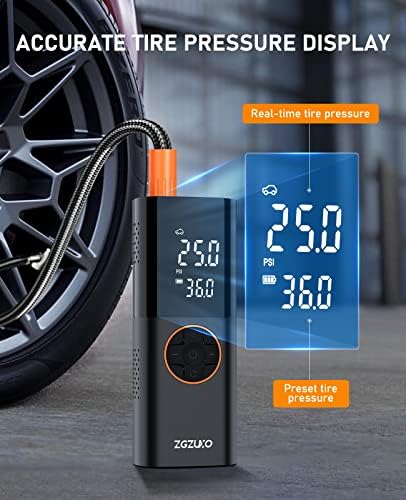 Zgzuxo гуми на инфлатор преносен компресор за воздух, 150psi 2x брза пумпа за безжичен воздух 7800mAh батерија и 12V DC двојна електрична